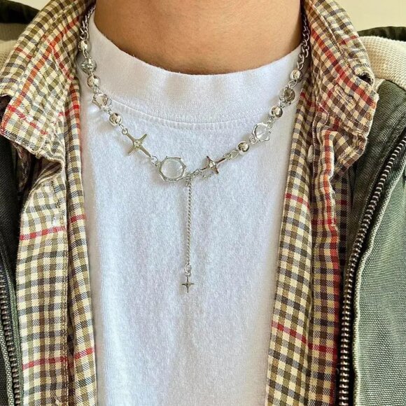 Other - y2k chrome crystal orb pendant choker necklace
